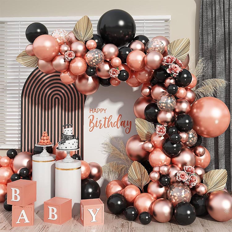 Black Rose Gold balún Arch Garland Kit