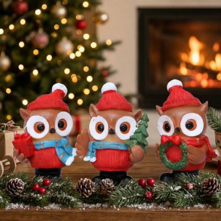 Ornáid Trí Phíosa Owl Nollag