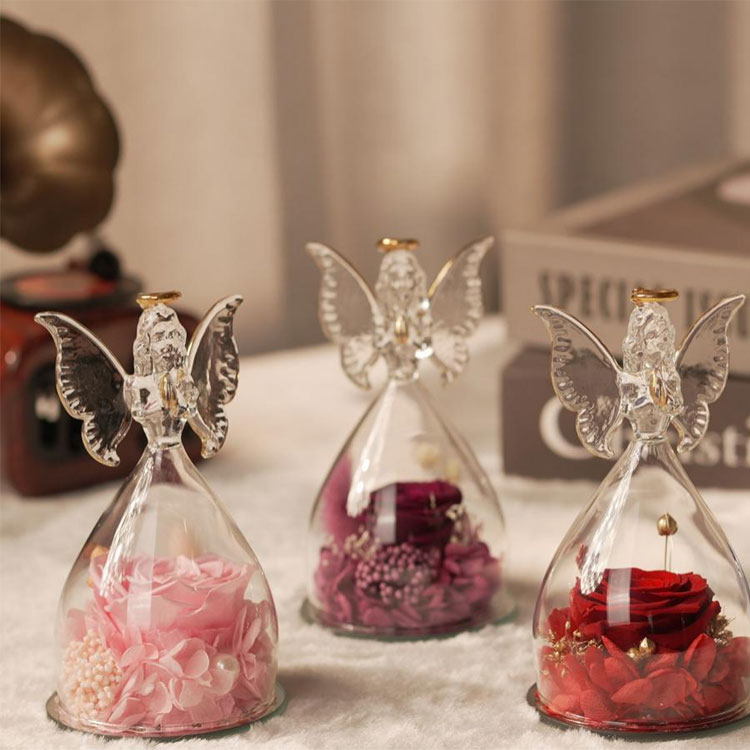 Bronntanas Bláthanna Caomhnaithe Aingeal Gloine